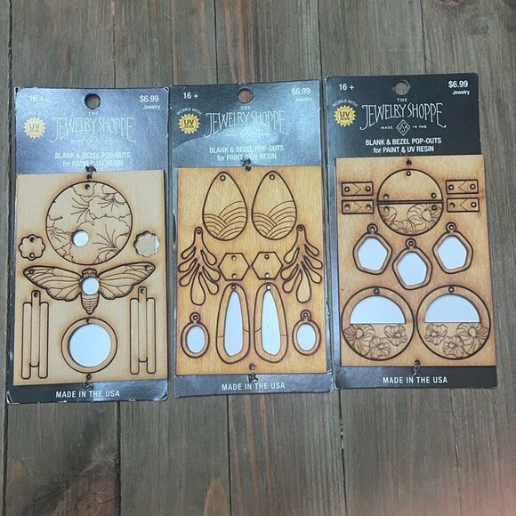 3 x Blank & Bezel Pop-Outs Bundle Baltic Birch Jewelry Making UV Resin & Paint - Picture 3 of 4